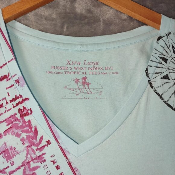 Pussers Women XL Turquoise Blue Royal Navy Traditional Cotton vintage vneck Top - Picture 7 of 12